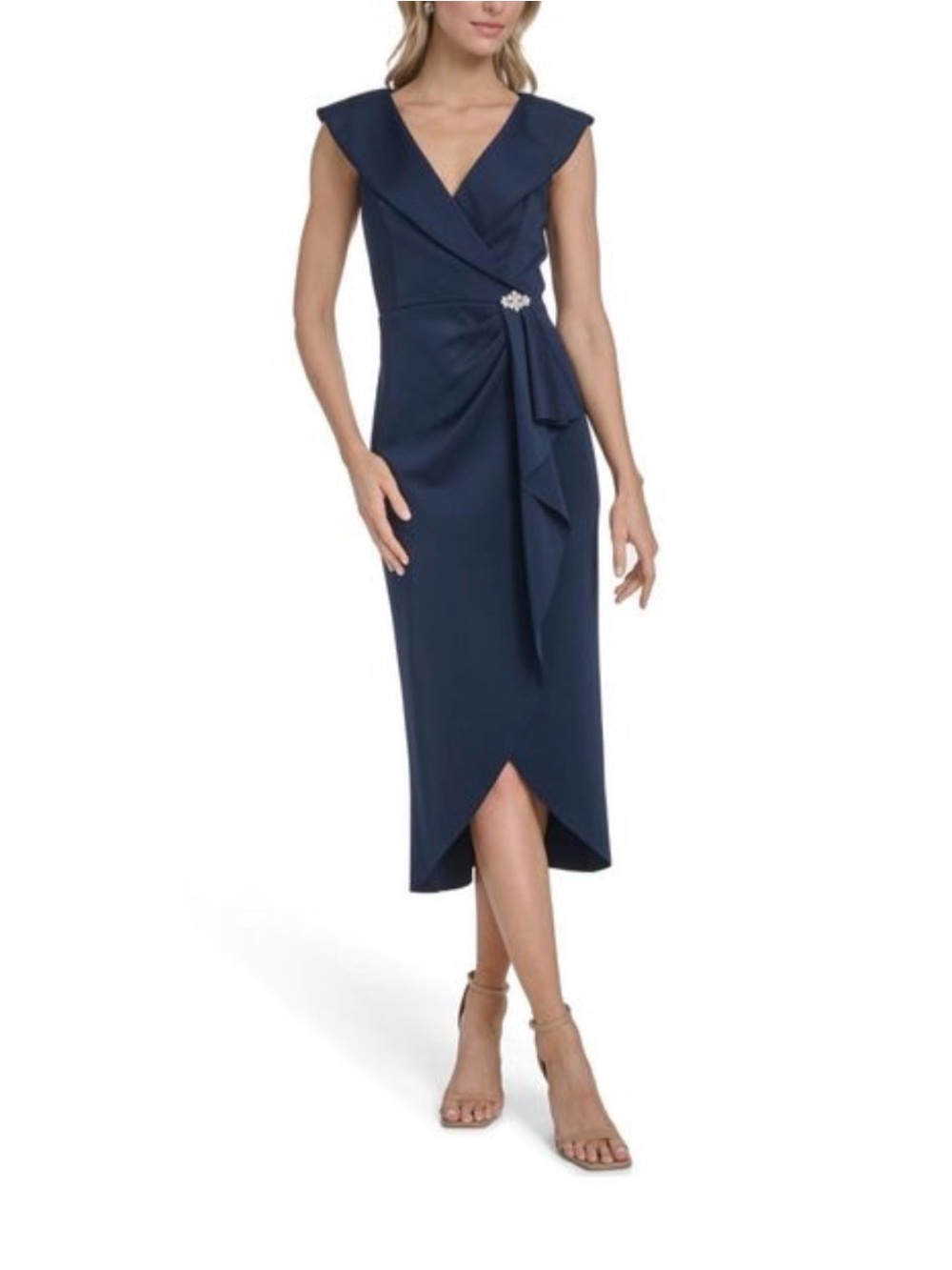 JESSICA HOWARD Navy Sleeveless Wrap Midi Dress with Waist Detail, Size 10, NWT